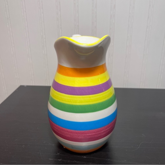Colorful Striped Ceramic Pitcher - Rainbow Stripes - Picture 5 of 8